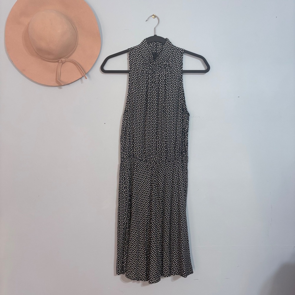 Vintage Bloomingdale's Dress, Polka Dot High Neck Sleeveless Mini, Black White
